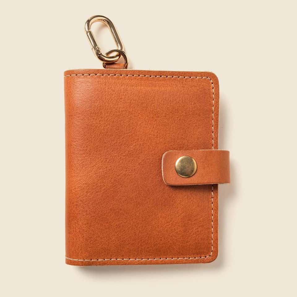 Snap Leather Wallet With Key Ring - Natural image